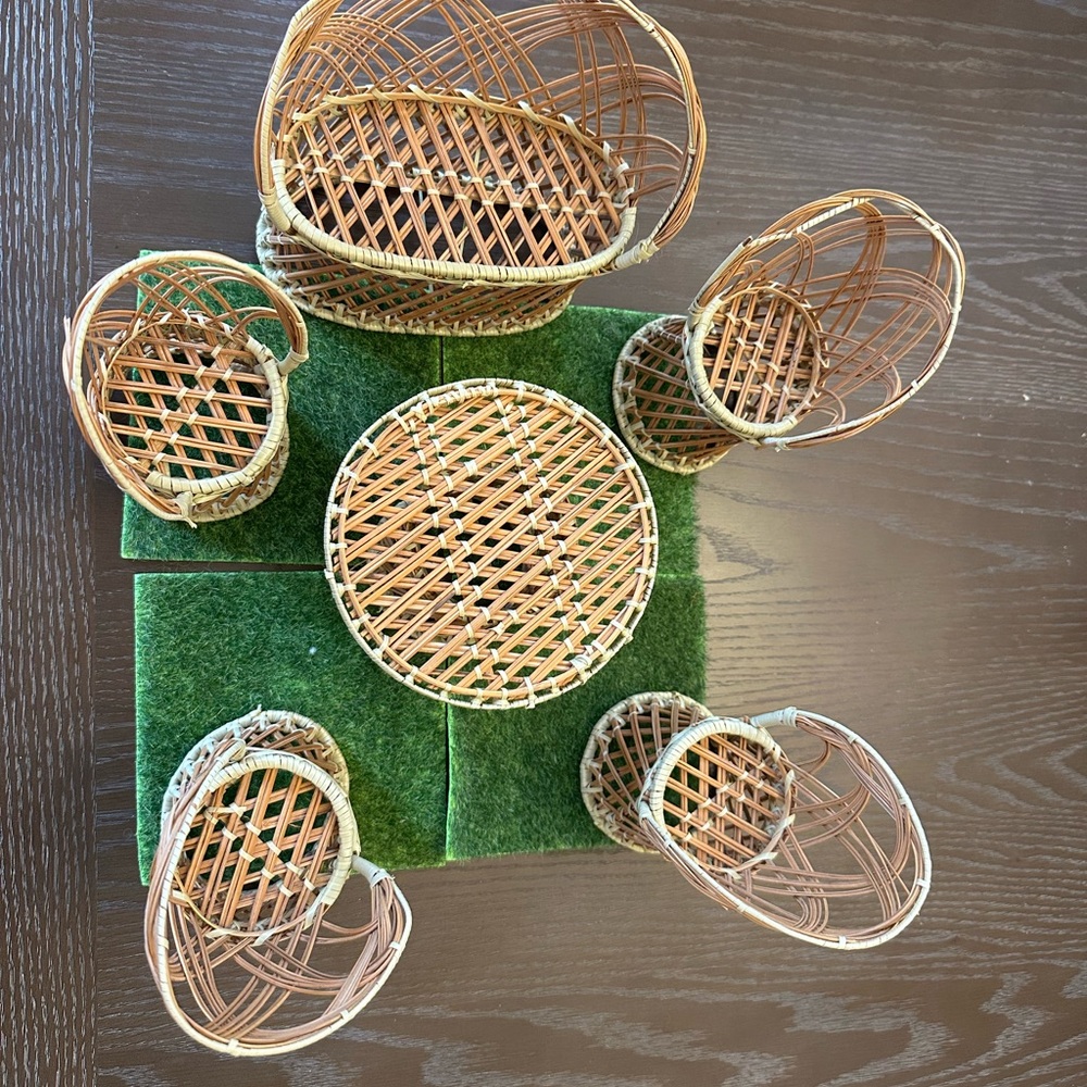 Rattan Miniature Furniture patio Set with peacock chairs for dolls